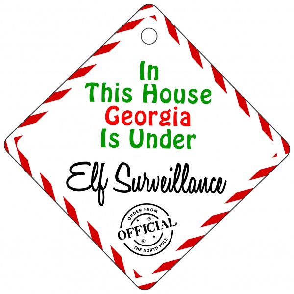 Personalised Child Name This House Is Under Elf Surveillance Metal House Window Sign
